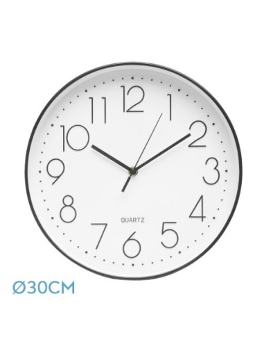 RELOJ DE PARED 30cm DIAM BORDE Y NEGRO