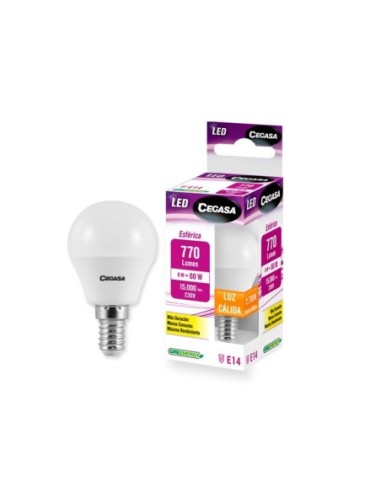 BOMBILLA LED ESFERA 8W E14 CALIDA 2700K