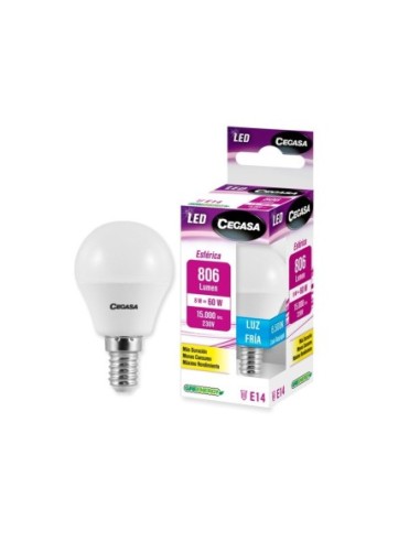 BOMBILLA LED ESFERA 8W E14 FRIA 6500K