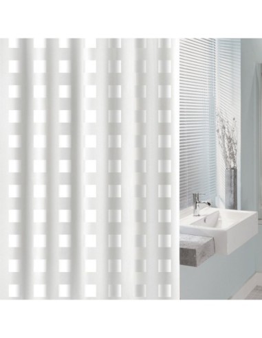 CORTINA BAÑO PVC 180X200 CUADRO BLANCO