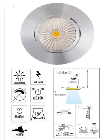 APLIQUE LED INTEGRADO EMPOTRAR 90MM 7W ALUMINIO