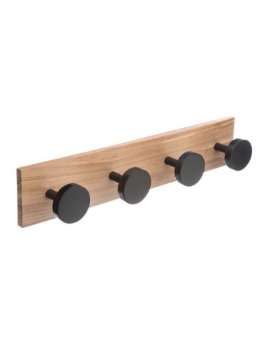 PERCHA PARED MADERA 4 POMOS NEGROS