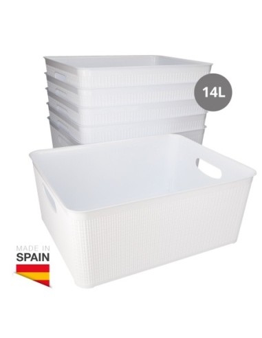 CESTO ORGANIZADOR PLASTICO 14L BLANCO CON ASAS