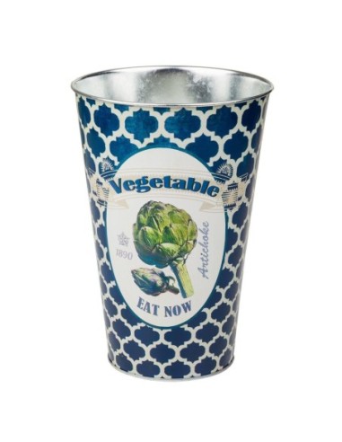 CUBO METAL ALTO AZUL VEGETALES