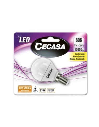 BOMBILLA LED CEGASA ESFERICA 7,5W E27 E14 CALIDA xxx