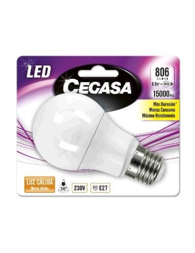 BOMBILLA LED ESTANDAR E27 8,8W CALIDA