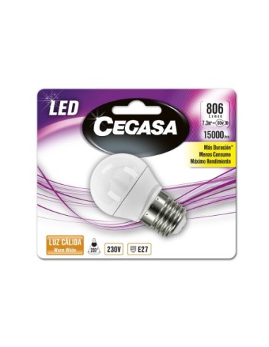 BOMBILLA LED CEGASA ESFERICA 7,5W E27 CALIDA xxx