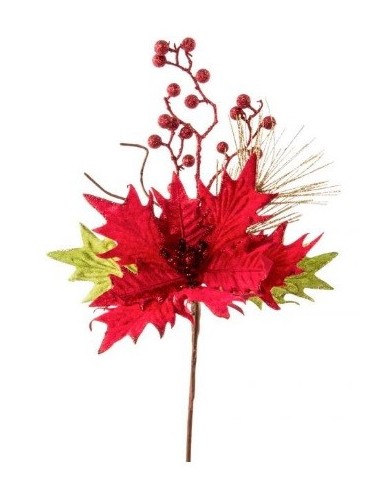 NAVIDAD FLOR PVC TELA 46CM ROJO PURPURINA xxx