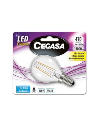 BOMBILLA LED CEGASA ESFERICA FILAM 5 W E14 FRIA