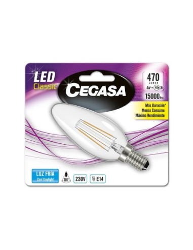 BOMBILLA LED CEGASA VELA FILAM 5 W E14 FRIA