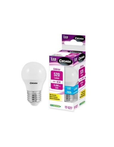 BOMBILLA LED ESFERA E27 5W LUZ FRIA 6500K