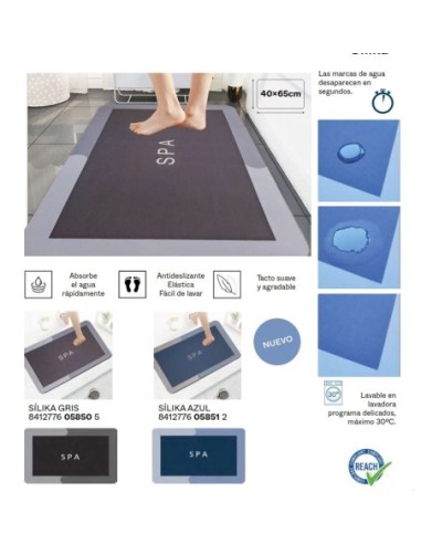 ALFOMBRA BAÑO SUPERABSORBENTE 60X45 SILIKA AZUL