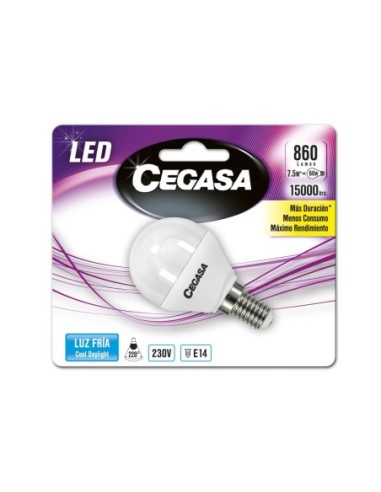 BOMBILLA LED CEGASA ESFERICA 8 W E27 E14 FRIA