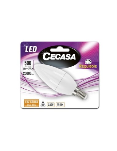 BOMBILLA LED VELA REGULABLE E214 5.6W LUZ CALIDA