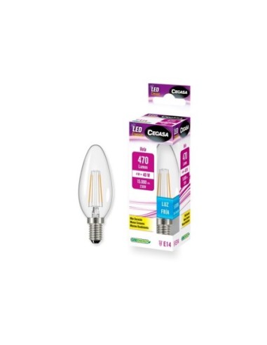 BOMBILLA LED VELA FILAMENTO E14 4W LUZ FRIA 5000K