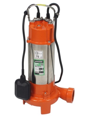 BOMBA DRENAJE SUBMERGIBLE AGUAS SUCIAS 1300W CON TRITURADORA - MADER GARDEN TOOLS