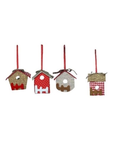 NAVIDAD COLGANTE CASA TELA CARTON ROJO 8CM xxx