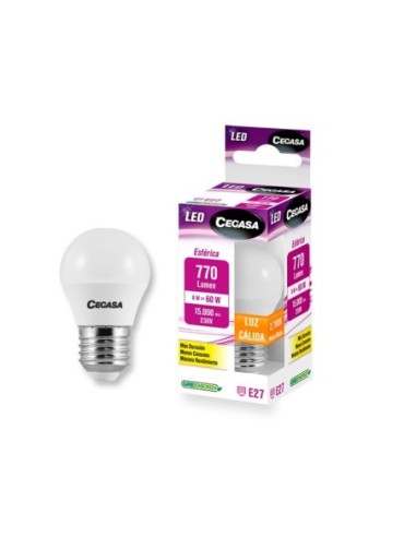 BOMBILLA LED ESFERA 8W E27 CALIDA 2700K