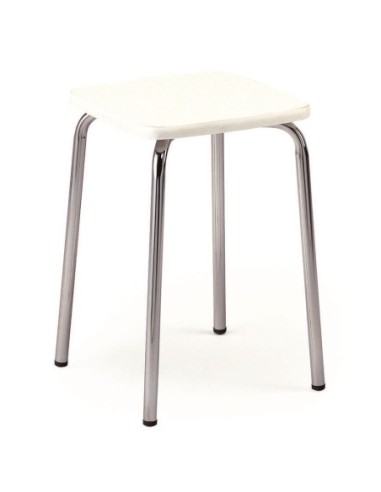 TABURETE METALICO CROMO ASIENTO LAMIANDO BLANCO M001