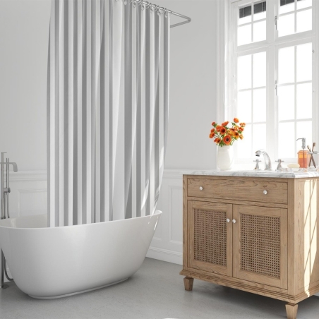 Cortina ducha impermeable rayas  blancas 180x200cm - Suin...