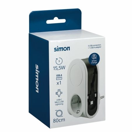Adaptador con 3 clavias 2 usb 1 de enchufe - Suinplas
