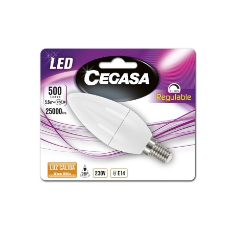 Bombilla led vela regulable e214 5.6w luz calida - Suinplas