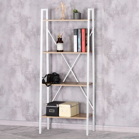 Estanteria metal blanco y contrachapado 4 baldas ancha -...
