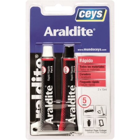 Pegamento adhesivo epoxi araldit rapido grande 15 ml + 15...
