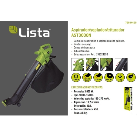 Aspirador soplador lista 3000w - Suinplas