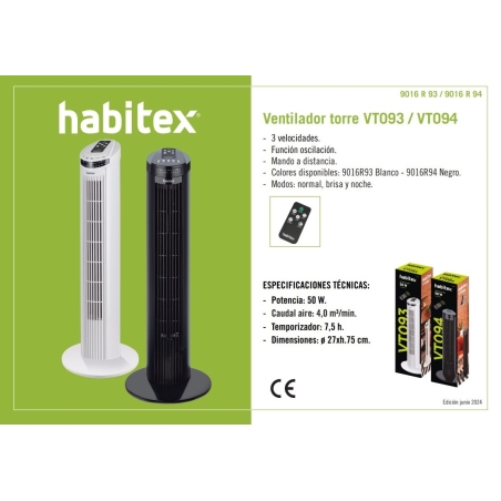 Ventilador de torre habitex vt093 negro - Suinplas