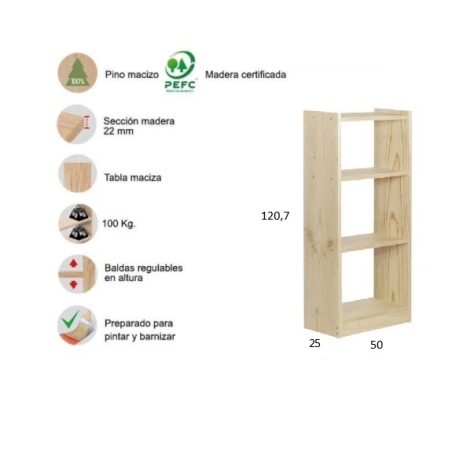 Estanteria madera modelo gala 4 baldas 80 cm - Suinplas
