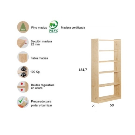 Estanteria madera modelo gala 4 baldas 80 cm - Suinplas