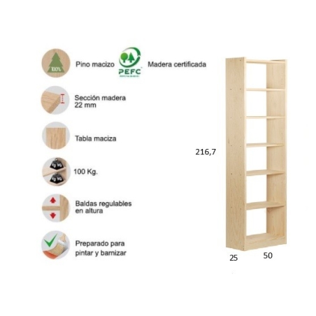 Estanteria madera modelo gala 4 baldas 80 cm - Suinplas