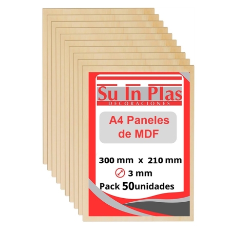 Tablero mdf 300x210x3mm (5ud x a4) corte laser - Suinplas