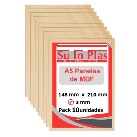 Tablero mdf 148x210x3mm (10ud x a5) corte laser - Suinplas