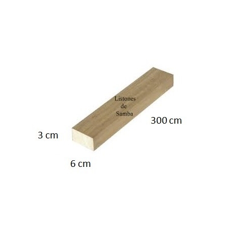 Liston de madera de samba (ayous) 300 cm x 6 cm x 2 cm -...
