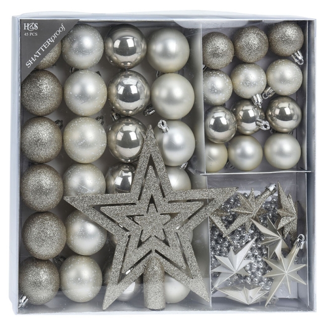 Navidad set 45 adornos arbol blanco nieve - Suinplas