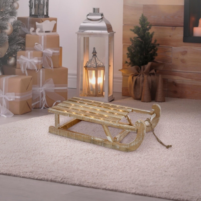 Trineo de madera luces led navidad - Suinplas