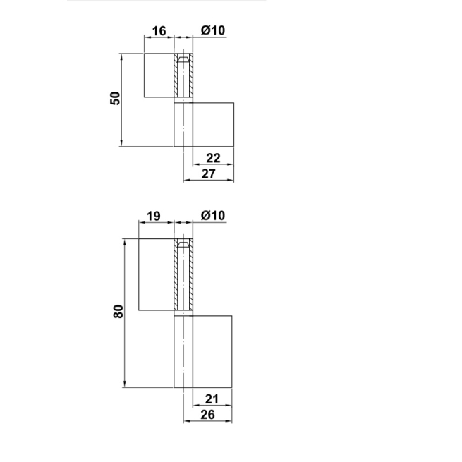 Pernio de soldar modelo 1 80mm derecha - Suinplas