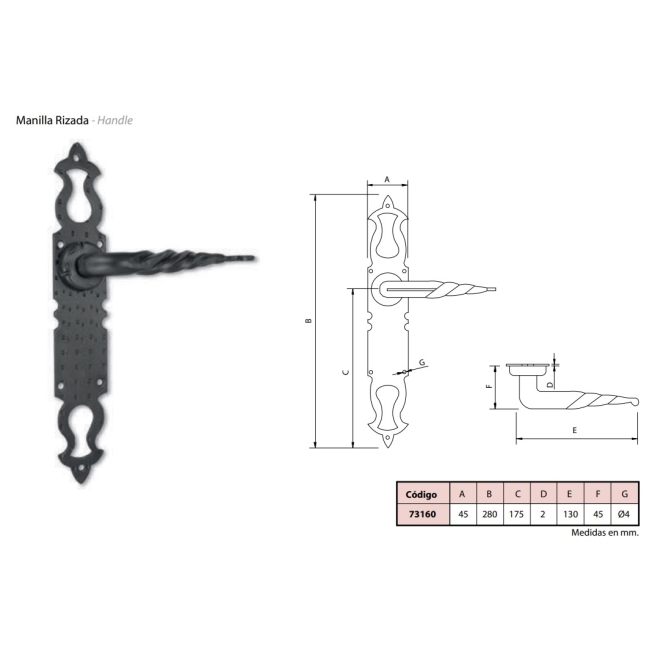Manilla rizada placa 280x45mm - Suinplas