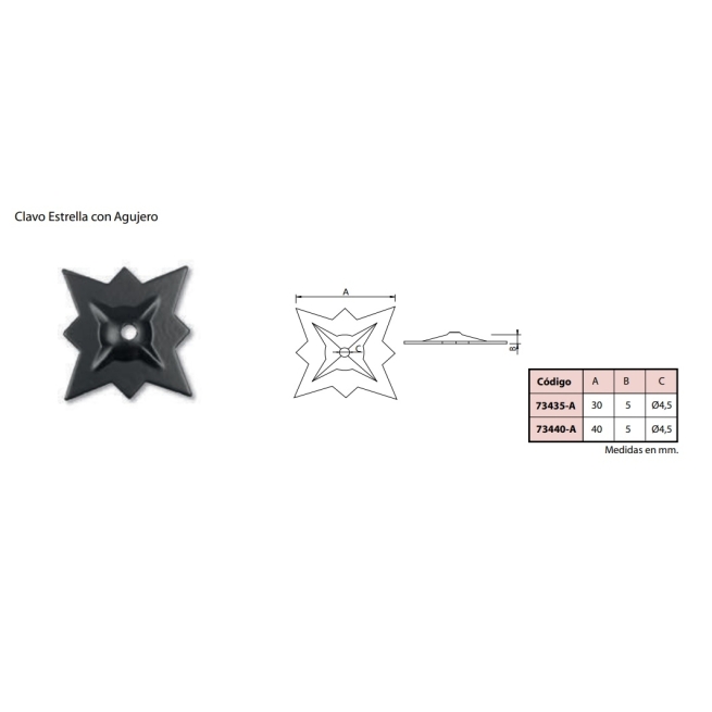 Clavo estrella para puerta 30mm negro  10 ud - Suinplas