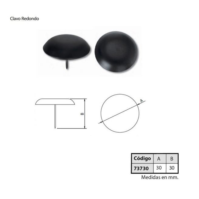 Clavo redondo para puerta 30mm negro  10 ud - Suinplas