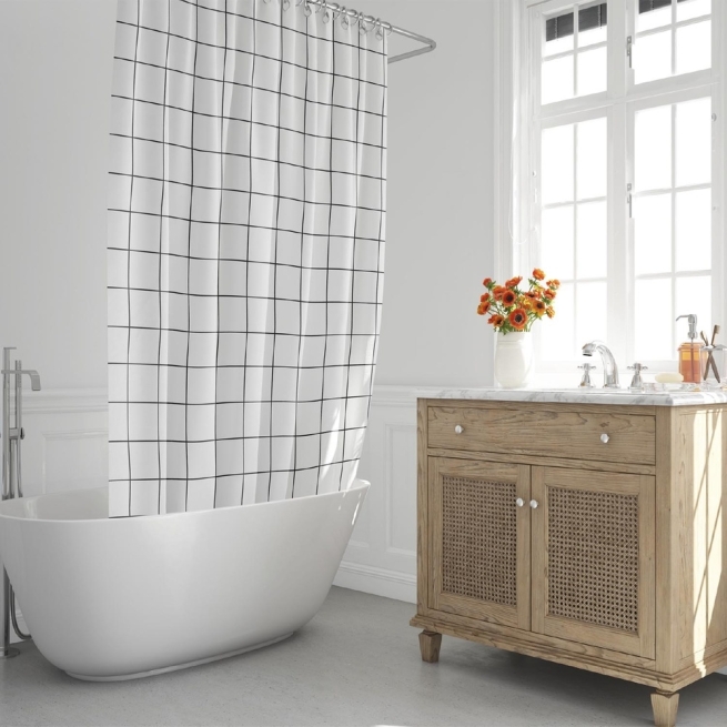 Cortina ducha impermeable cuadros  180x200cm - Suinplas