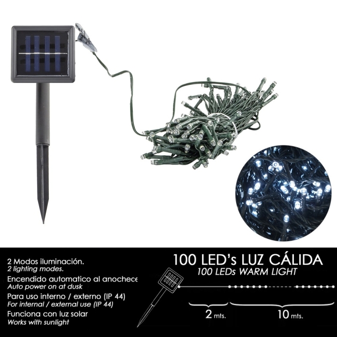 Luz de navidad solar con 100 leds – iluminacion blanca pa...