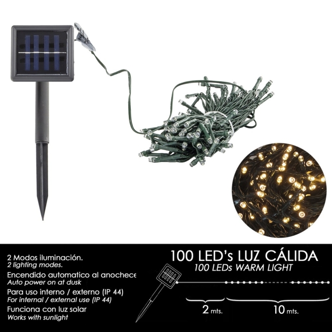 Luz de navidad solar con 100 leds – iluminacion calida pa...