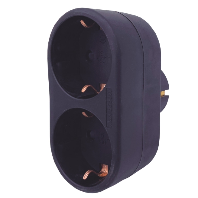 Adaptador schuko 2 tomas 16a frontales negro - Suinplas