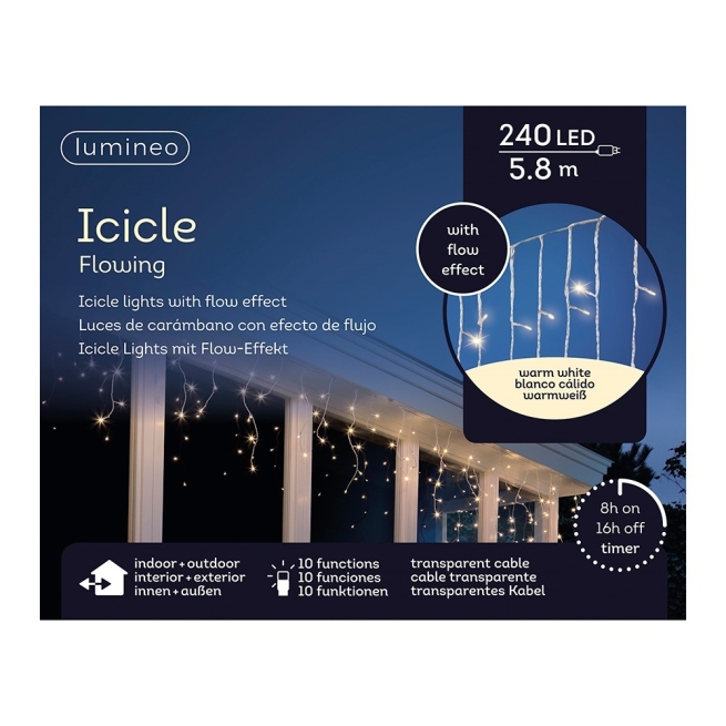 Navidad cortina icicle parpadeante 580cm 240 luz calida -...