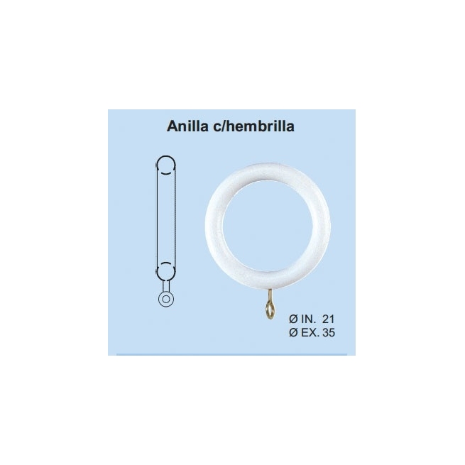 Anillas cortina madera blanco de 12mm 10ud - Suinplas
