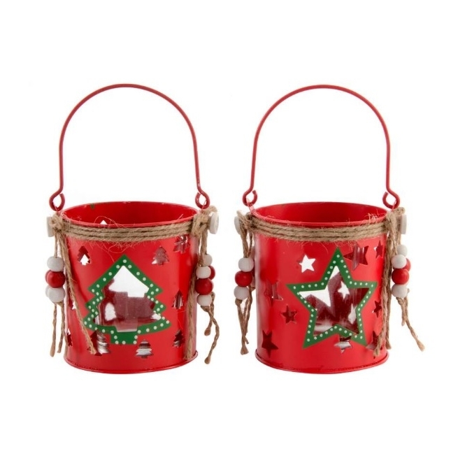 Navidad portavela metal rojo    - Suinplas
