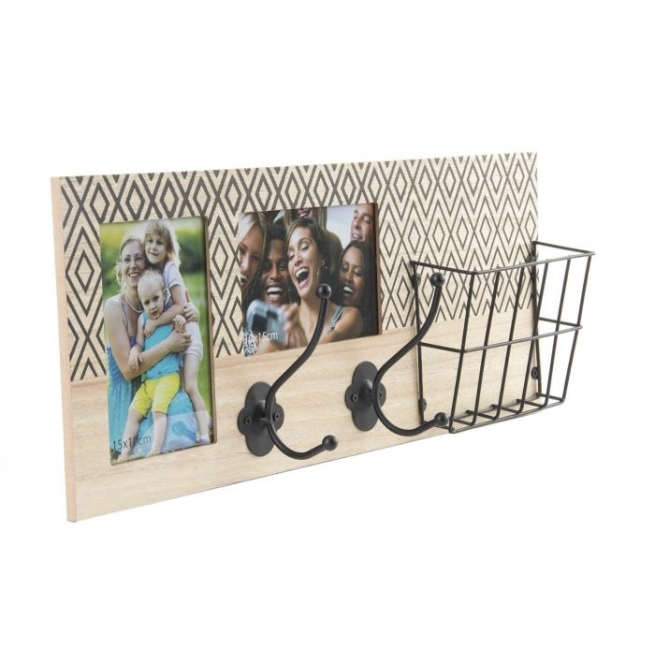 Perchero pared madera con bandeja metal 47x19cm     -...